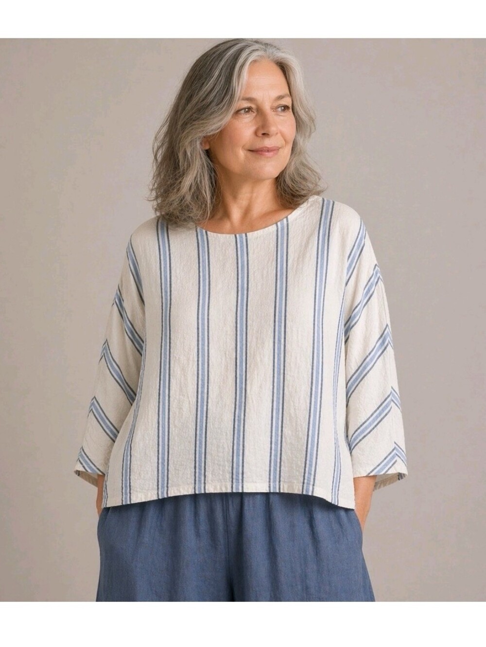 Habitat Blue/White Stripe Crinkle Rayon Boxy Top Medium